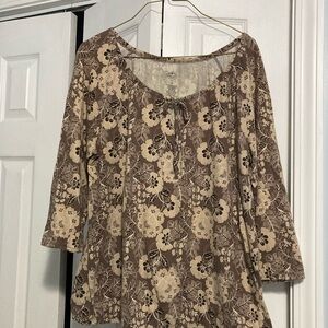 St. John's Bay Brown and Cream Floral Blouse